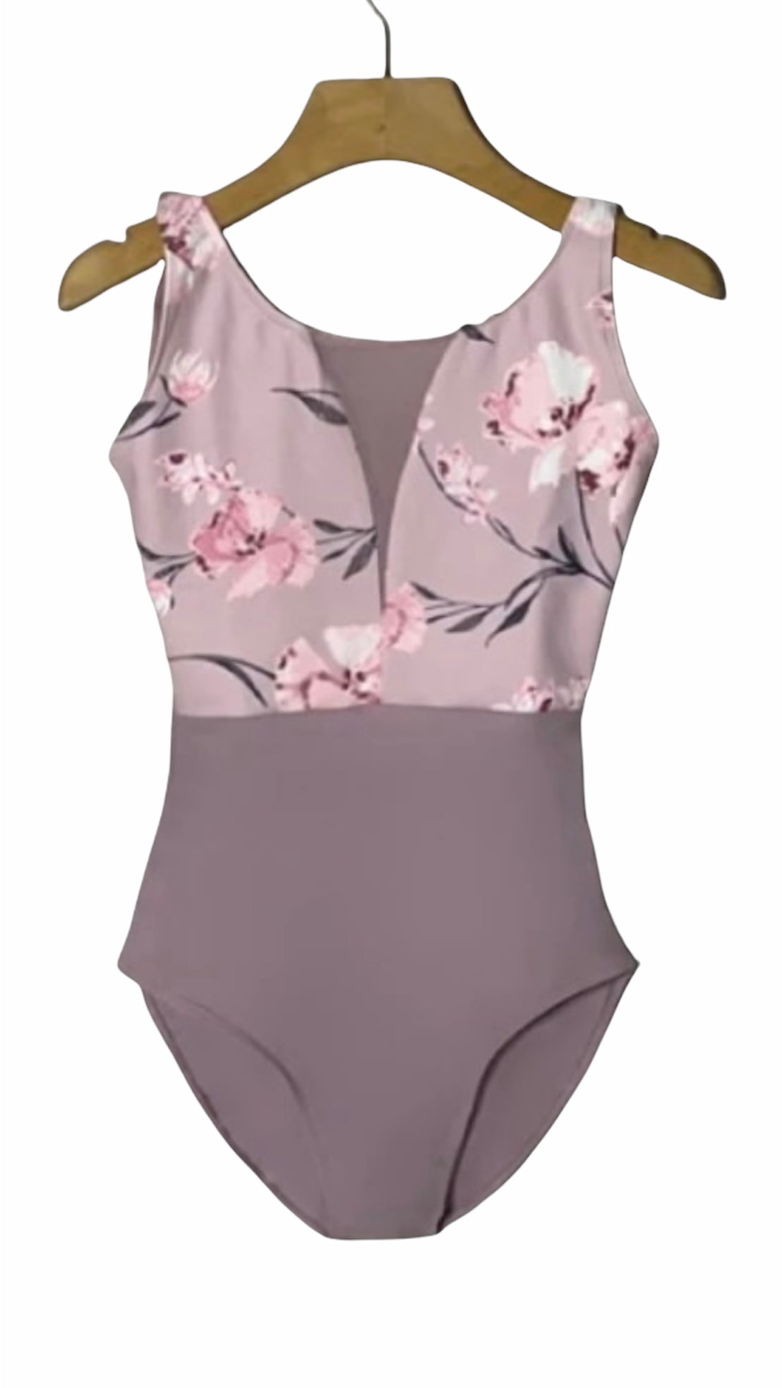 Ballet Belle Floral Plunge Neck Short Sleeve Leotard